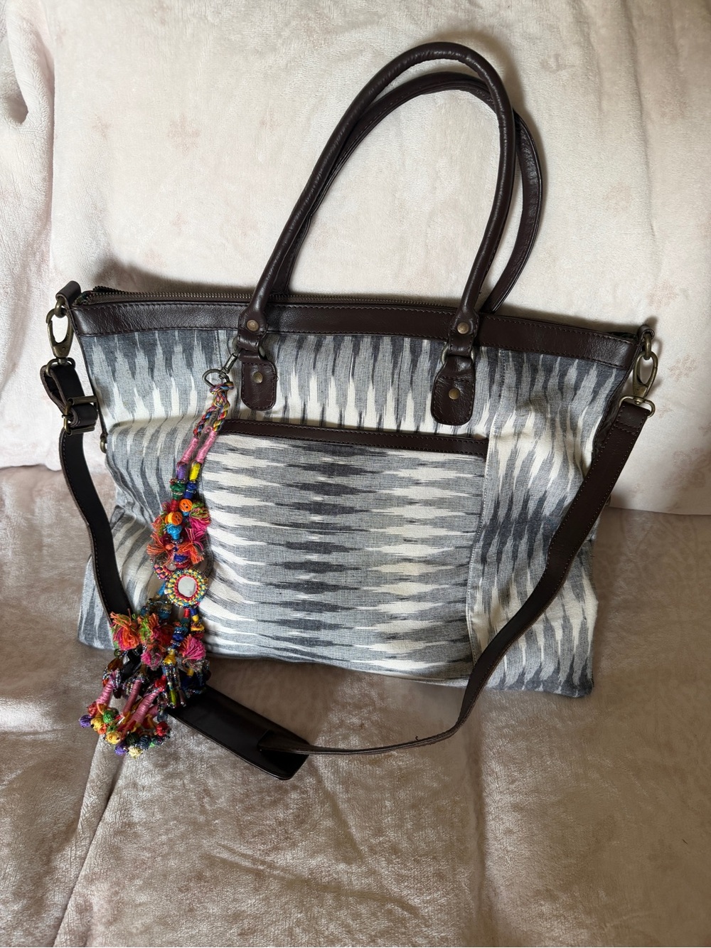 NWOT: Noonday Ikat Carryall Tote with bag charm